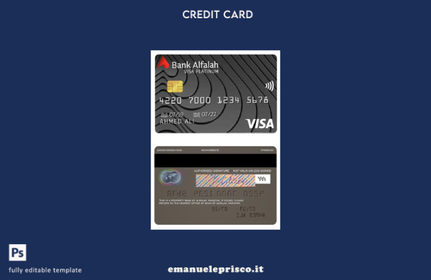 modello di carta di credito Visa platino Pakistan Bank of Alfalah in stile verif